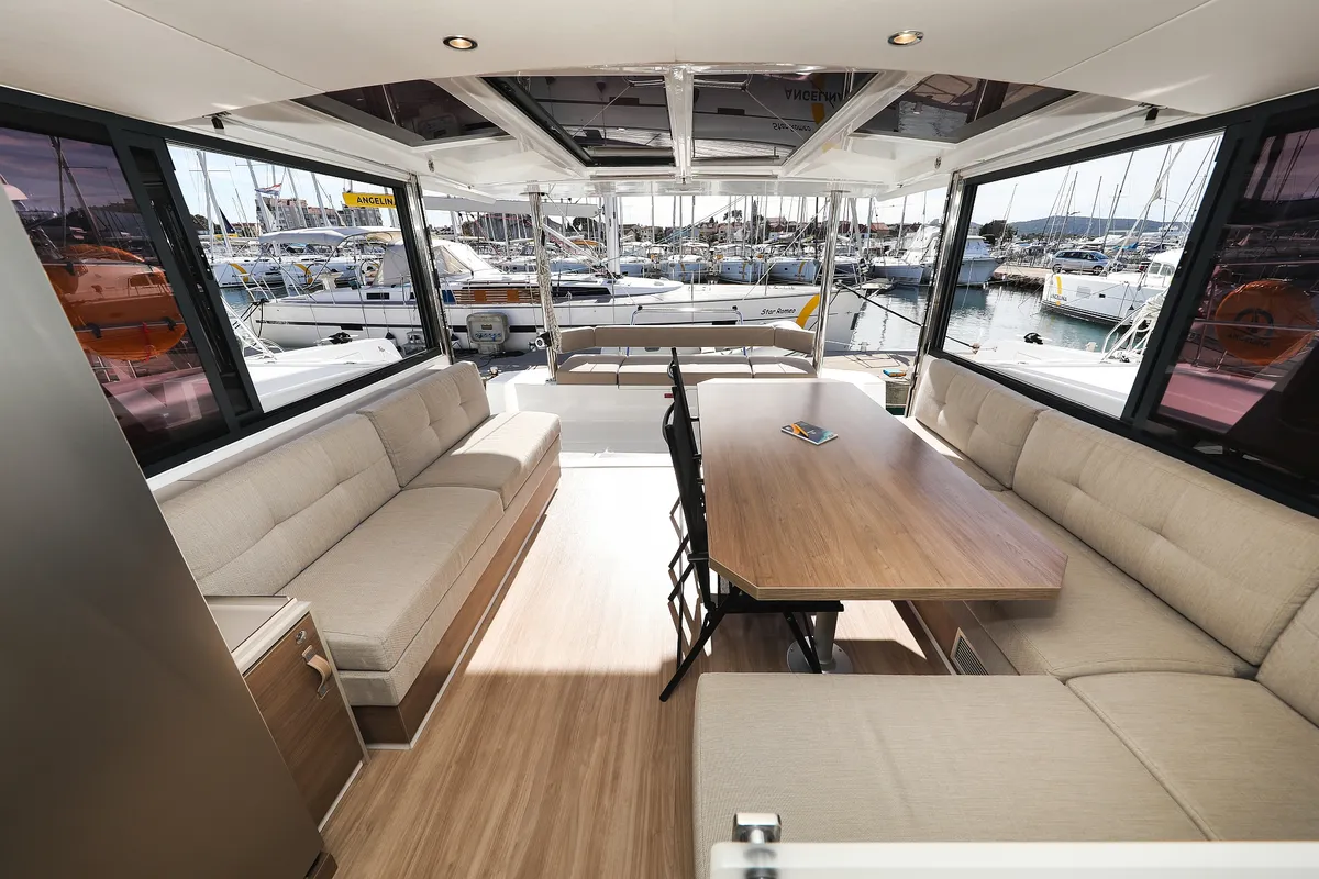 Salon of Calypso , a Bali 4.4 catamaran at Grad Biograd na Moru, Croatia