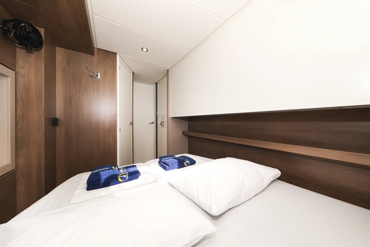 Cabin on Calypso , a Bali 4.4 catamaran at Grad Biograd na Moru, Croatia