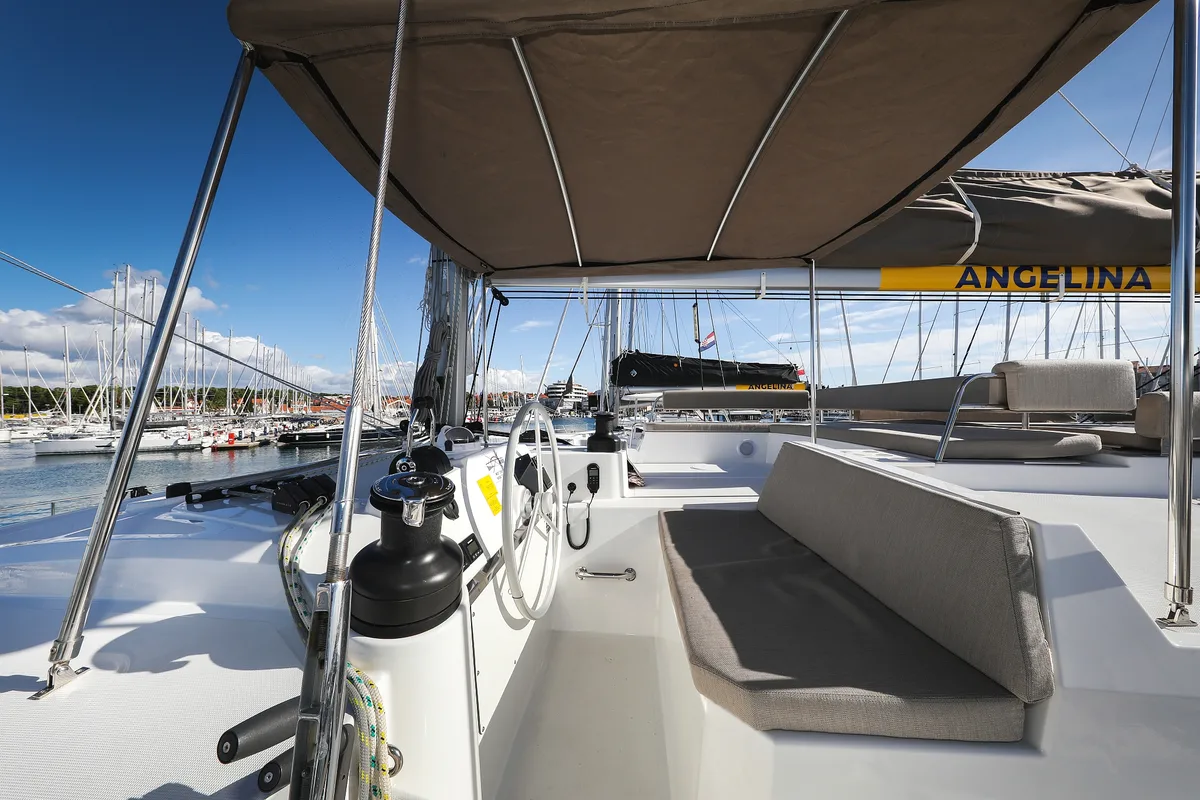 Cockpit of Calypso , a Bali 4.4 catamaran at Grad Biograd na Moru, Croatia
