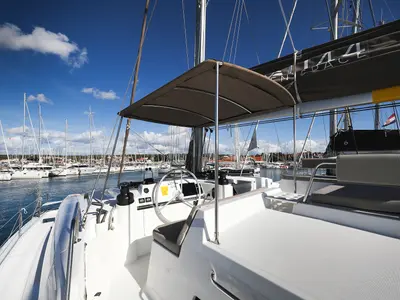 Cockpit of Calypso , a Bali 4.4 catamaran at Grad Biograd na Moru, Croatia