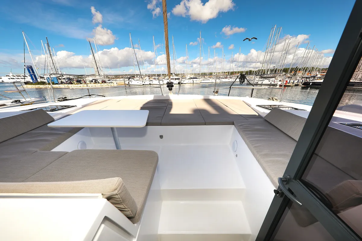 Deck of Calypso , a Bali 4.4 catamaran at Grad Biograd na Moru, Croatia