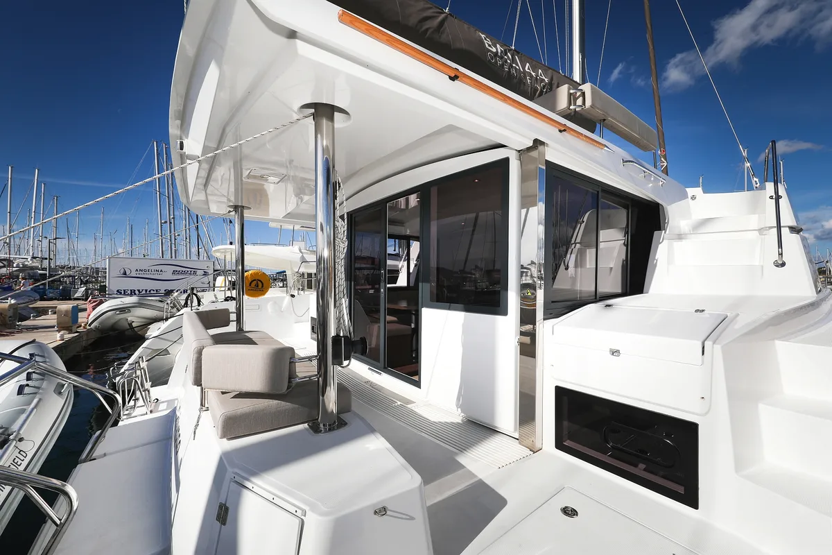 Deck of Calypso , a Bali 4.4 catamaran at Grad Biograd na Moru, Croatia