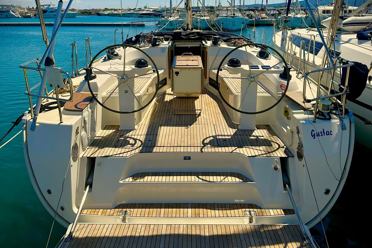 Cockpit of Gustac, a Bavaria Cruiser 45 sailboat at Općina Pakoštane, Croatia