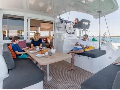 Deck of Moxy, a Lagoon 40 catamaran at Grad Biograd na Moru, Croatia