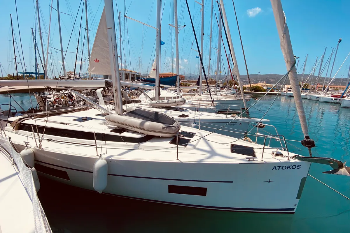 Exterior view of Atokos (Pax 9), a Bavaria C45 sailboat at Municipal Unit of Lefkada, Greece