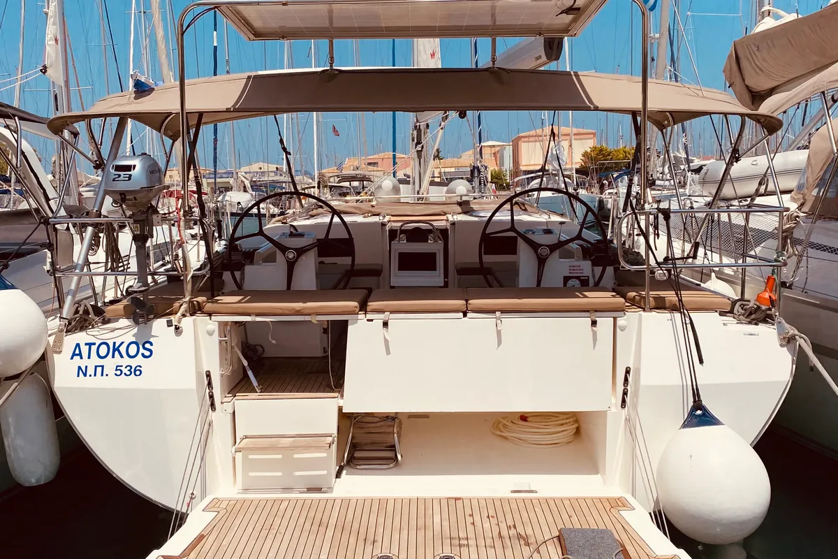 Deck of Atokos (Pax 9), a Bavaria C45 sailboat at Municipal Unit of Lefkada, Greece