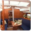 Salon of Mirfak, a Beneteau Oceanis 373 sailboat at Cagliari, Italy