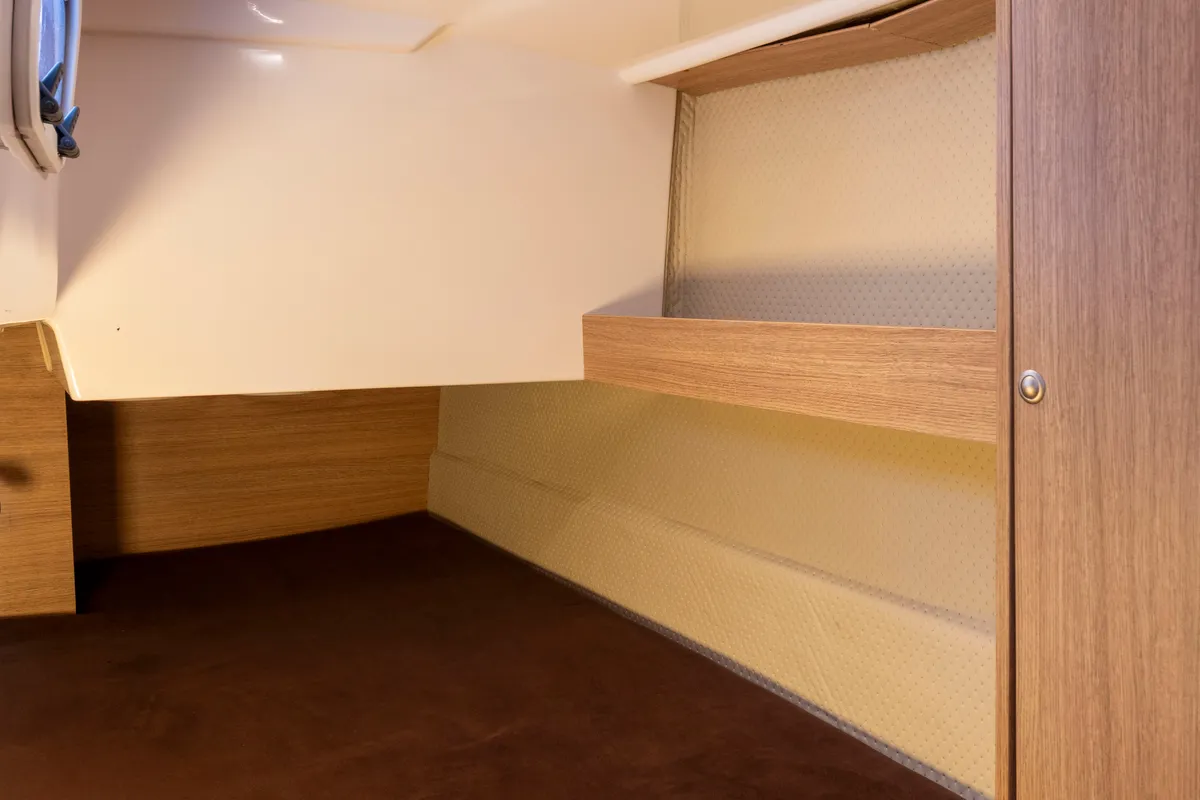 Cabin on Polanski, a Northman Nexus Revo 870 Prestige motorboat at Sztynort, Poland