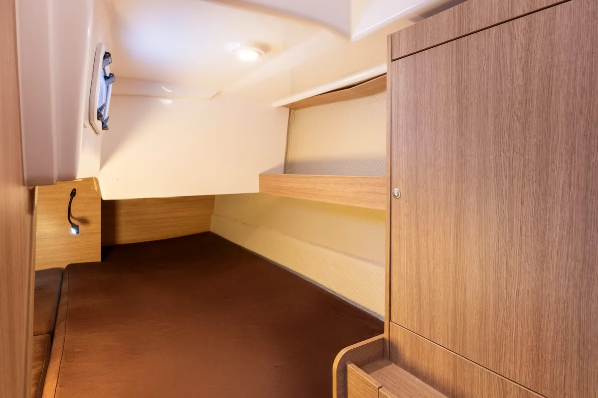 Cabin on Polanski, a Northman Nexus Revo 870 Prestige motorboat at Sztynort, Poland