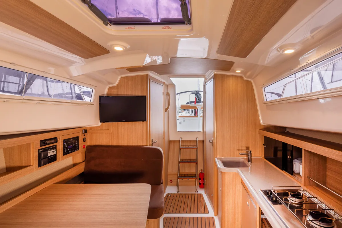 Salon of Polanski, a Northman Nexus Revo 870 Prestige motorboat at Sztynort, Poland