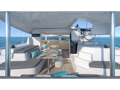 Deck of Premium, a Lagoon 38 catamaran at Municipal Unit of Lefkada, Greece