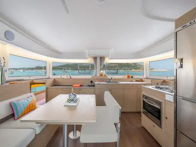Galley of Premium, a Lagoon 38 catamaran at Municipal Unit of Lefkada, Greece