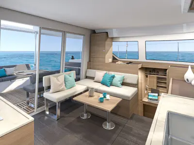 Salon of Premium, a Lagoon 38 catamaran at Municipal Unit of Lefkada, Greece