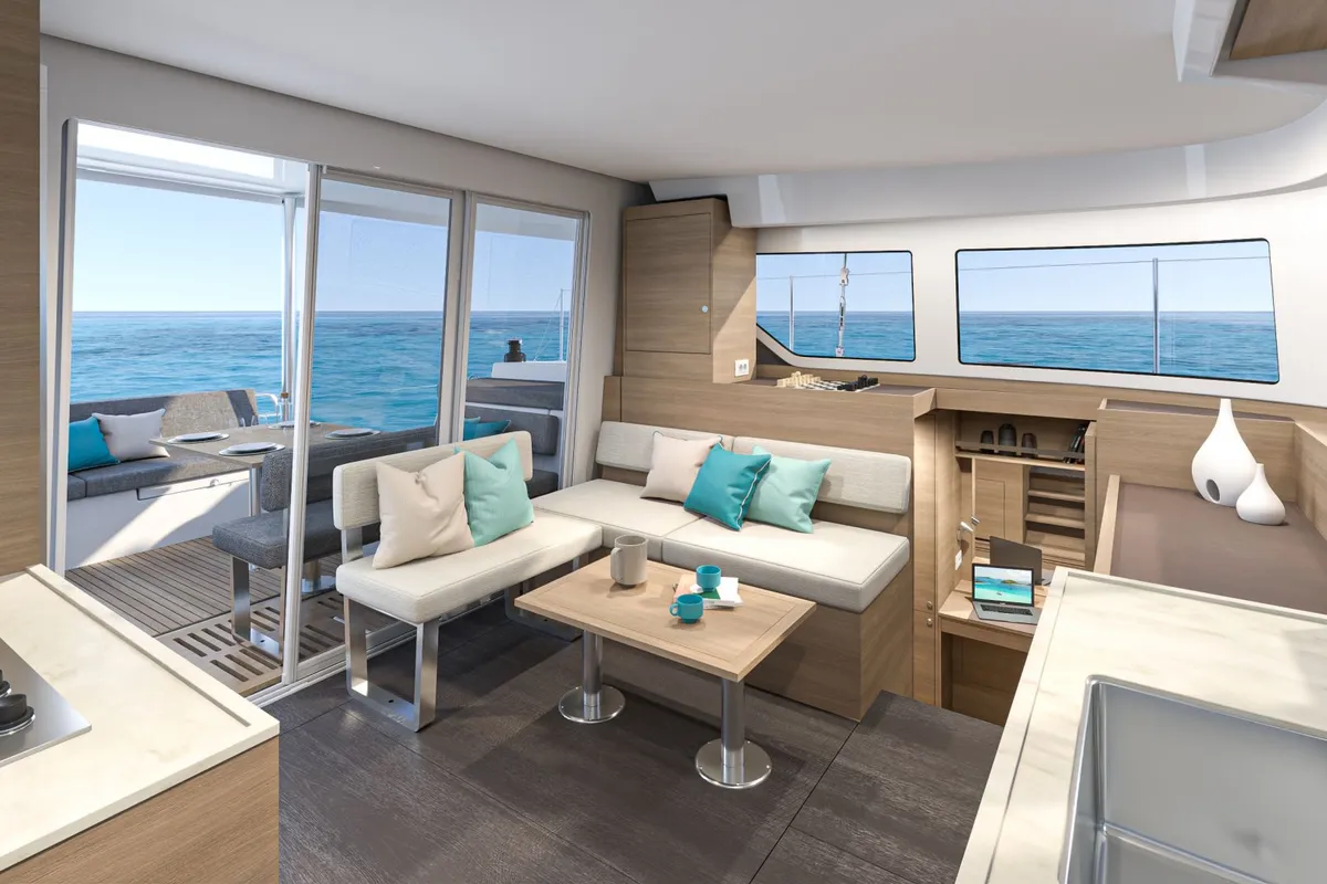 Salon of Premium, a Lagoon 38 catamaran at Municipal Unit of Lefkada, Greece