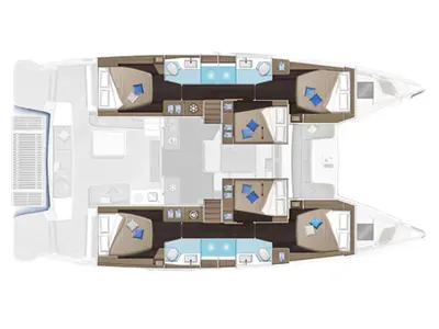 Floor plan of Queen Alexandra, a Lagoon 51 catamaran at Trogir, Croatia