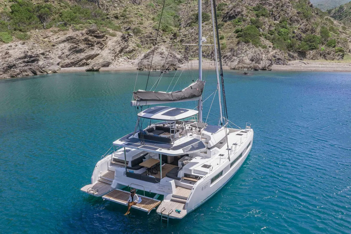 Exterior view of Queen Alexandra, a Lagoon 51 catamaran at Trogir, Croatia