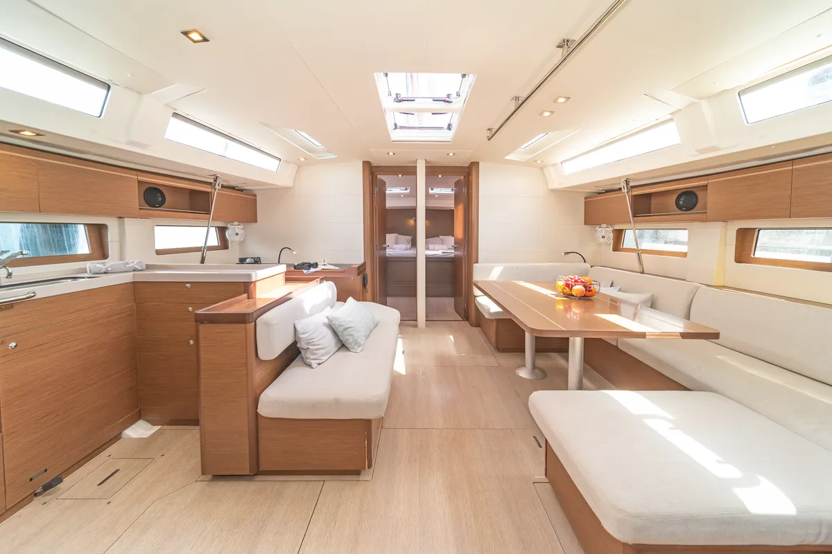 Salon of First Heartbeat, a Beneteau Oceanis 51.1 sailboat at Skradin, Croatia
