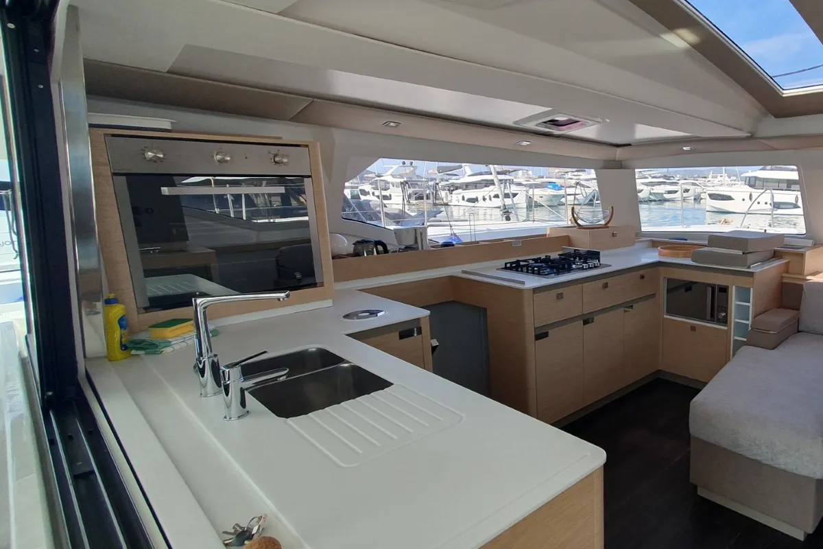 Galley of ADRIA BLUE, a Fountaine Pajot Elba 45 catamaran at Seget Donji, Croatia