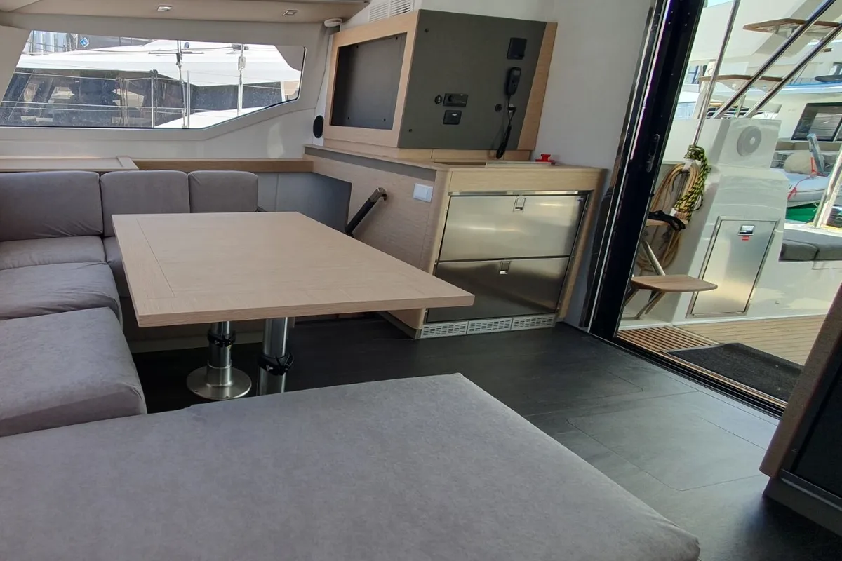 Salon of ADRIA BLUE, a Fountaine Pajot Elba 45 catamaran at Seget Donji, Croatia