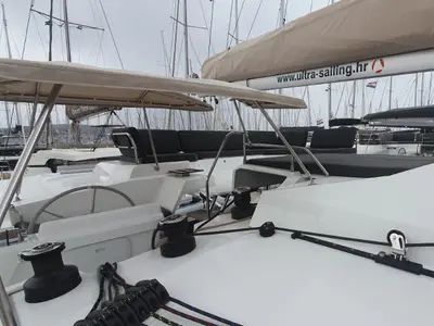 Deck of ADRIA BLUE, a Fountaine Pajot Elba 45 catamaran at Seget Donji, Croatia