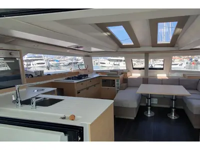 Salon of ADRIA BLUE, a Fountaine Pajot Elba 45 catamaran at Seget Donji, Croatia
