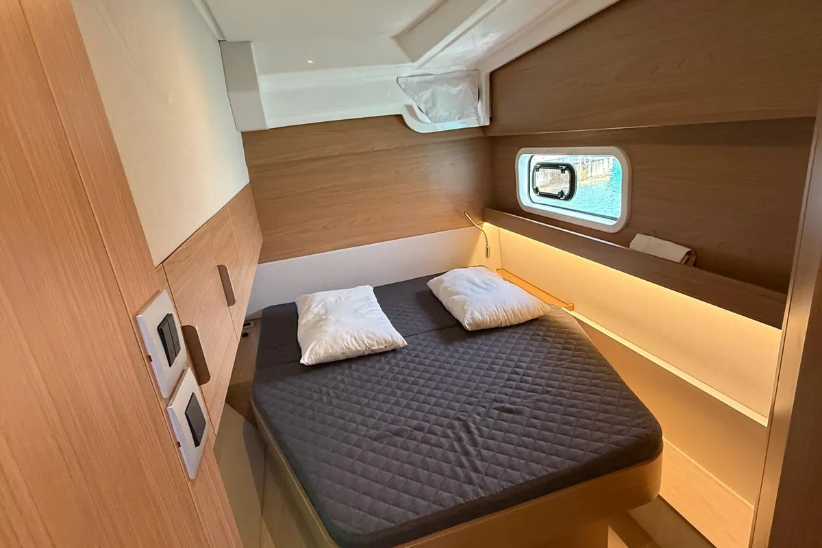 Cabin on Cloe, a Bali Catspace catamaran at Capo d'Orlando, Italy
