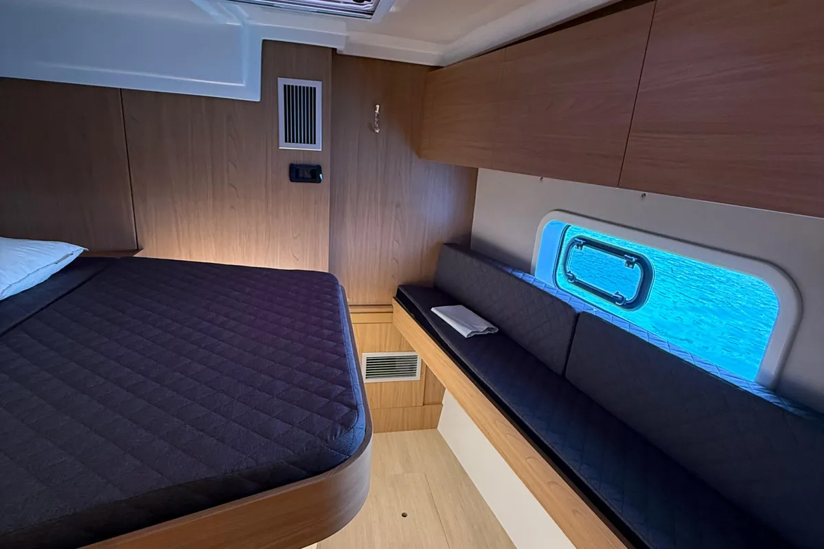 Cabin on Cloe, a Bali Catspace catamaran at Capo d'Orlando, Italy