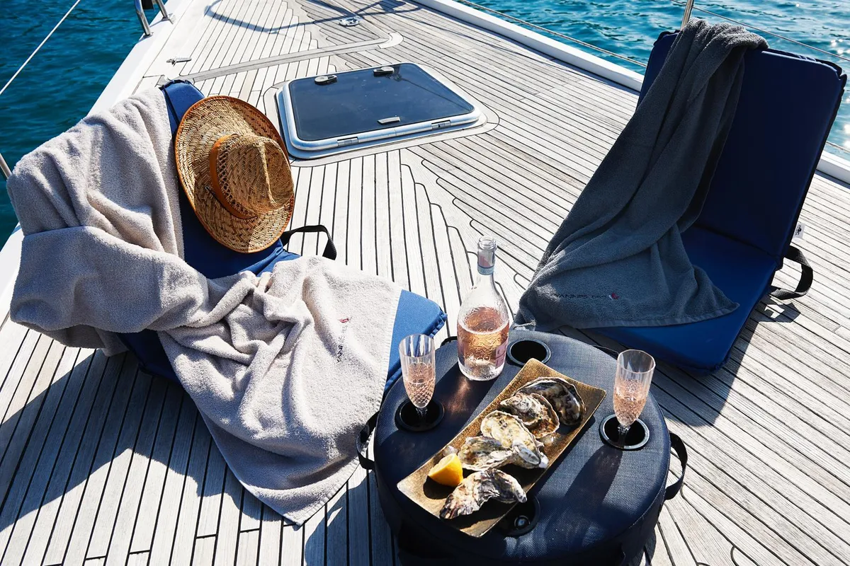 Deck of Yannis 65S, a Hanse 540e sailboat at Athens, Greece