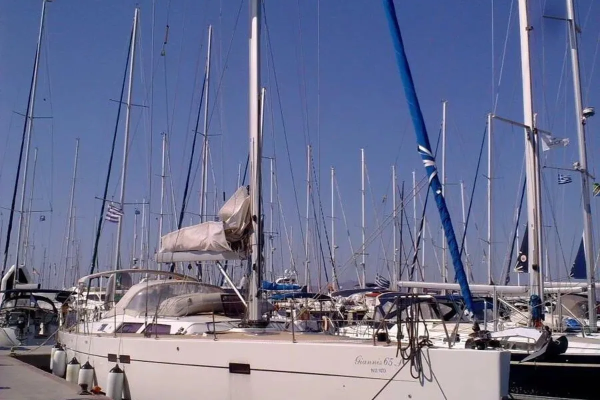Exterior view of Yannis 65S, a Hanse 540e sailboat at Athens, Greece