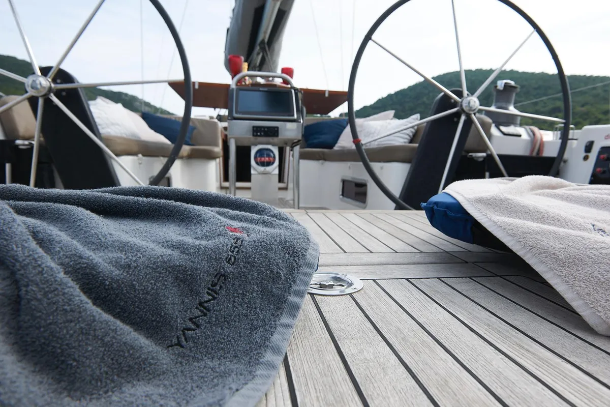 Cockpit of Yannis 65S, a Hanse 540e sailboat at Athens, Greece
