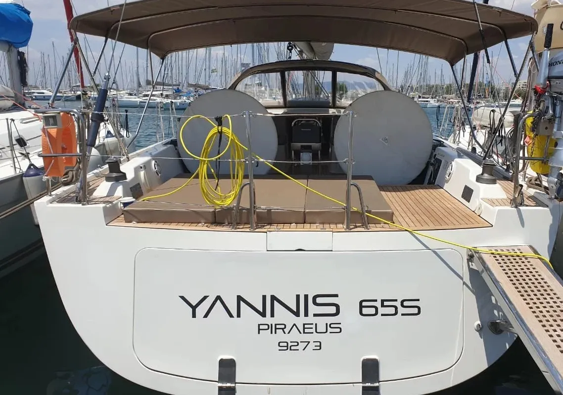 Exterior view of Yannis 65S, a Hanse 540e sailboat at Athens, Greece