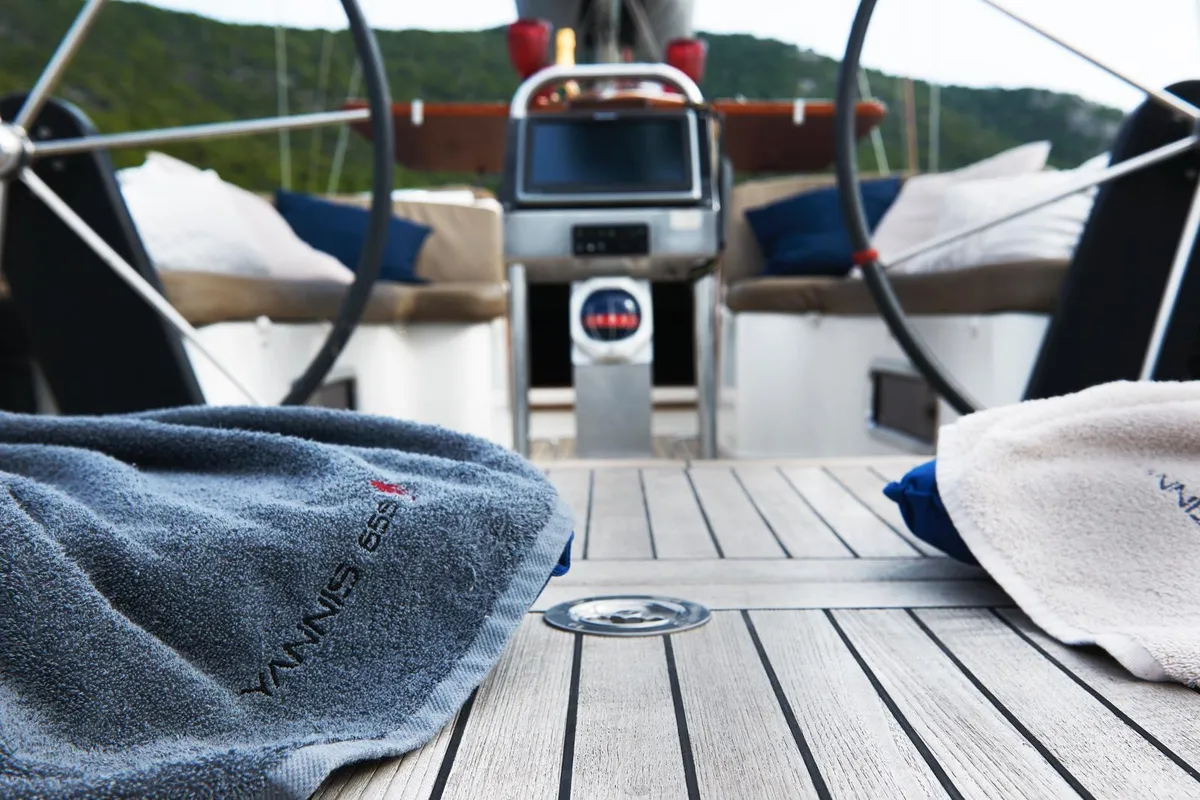 Cockpit of Yannis 65S, a Hanse 540e sailboat at Athens, Greece