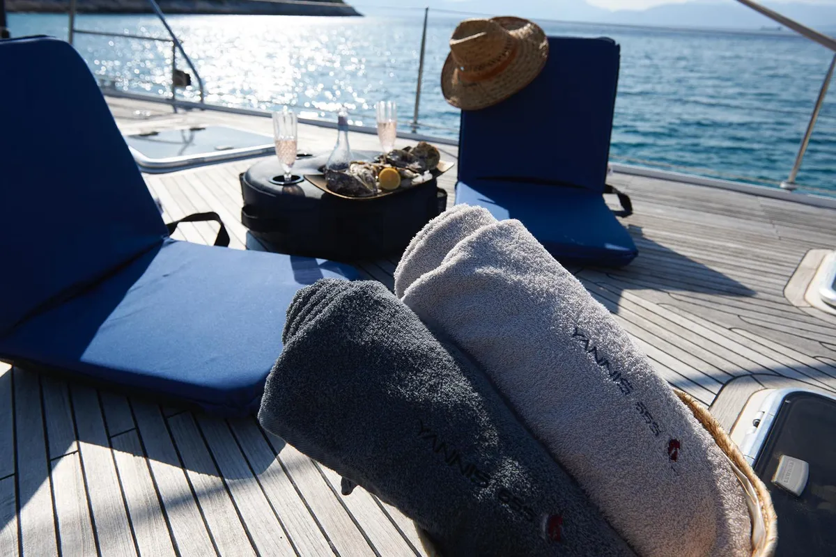 Deck of Yannis 65S, a Hanse 540e sailboat at Athens, Greece
