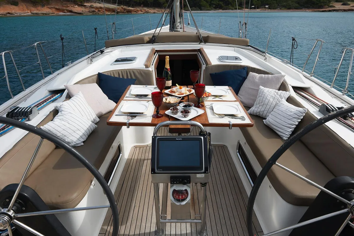 Cockpit of Yannis 65S, a Hanse 540e sailboat at Athens, Greece