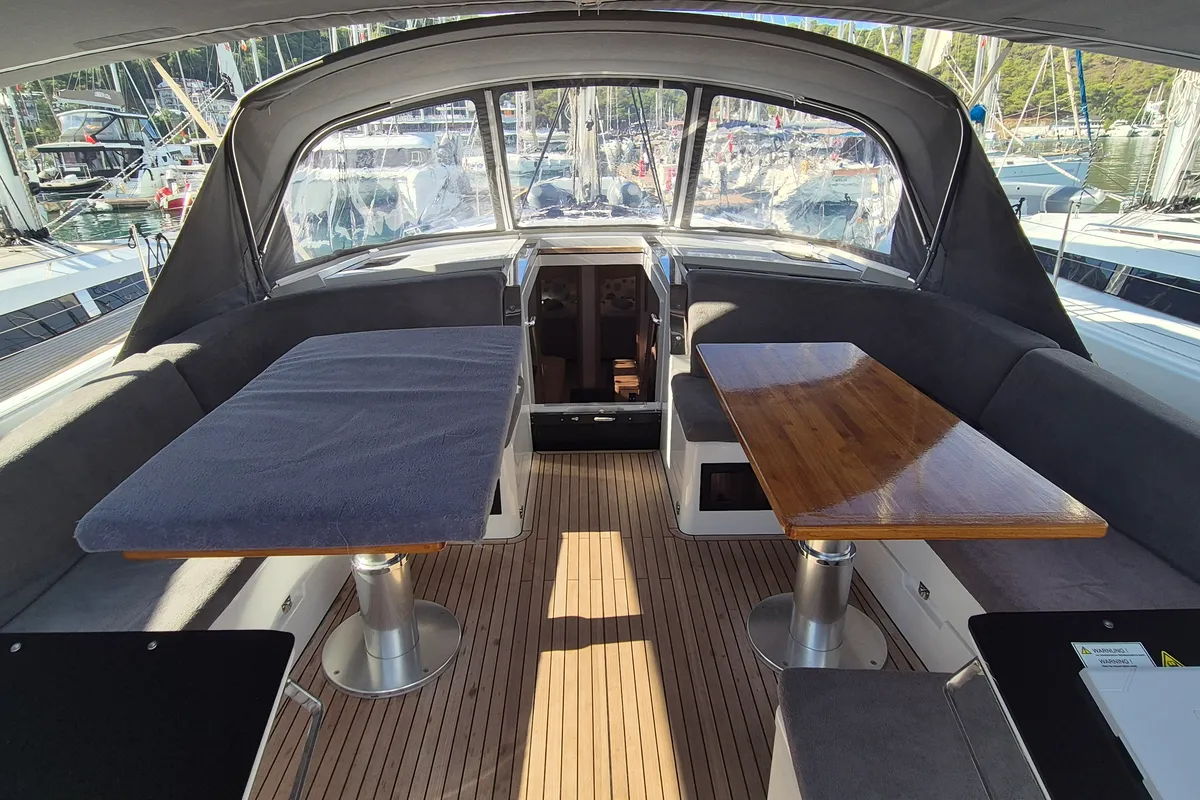 Deck of Gemile, a Hanse 460 sailboat at Fethiye, Turkey