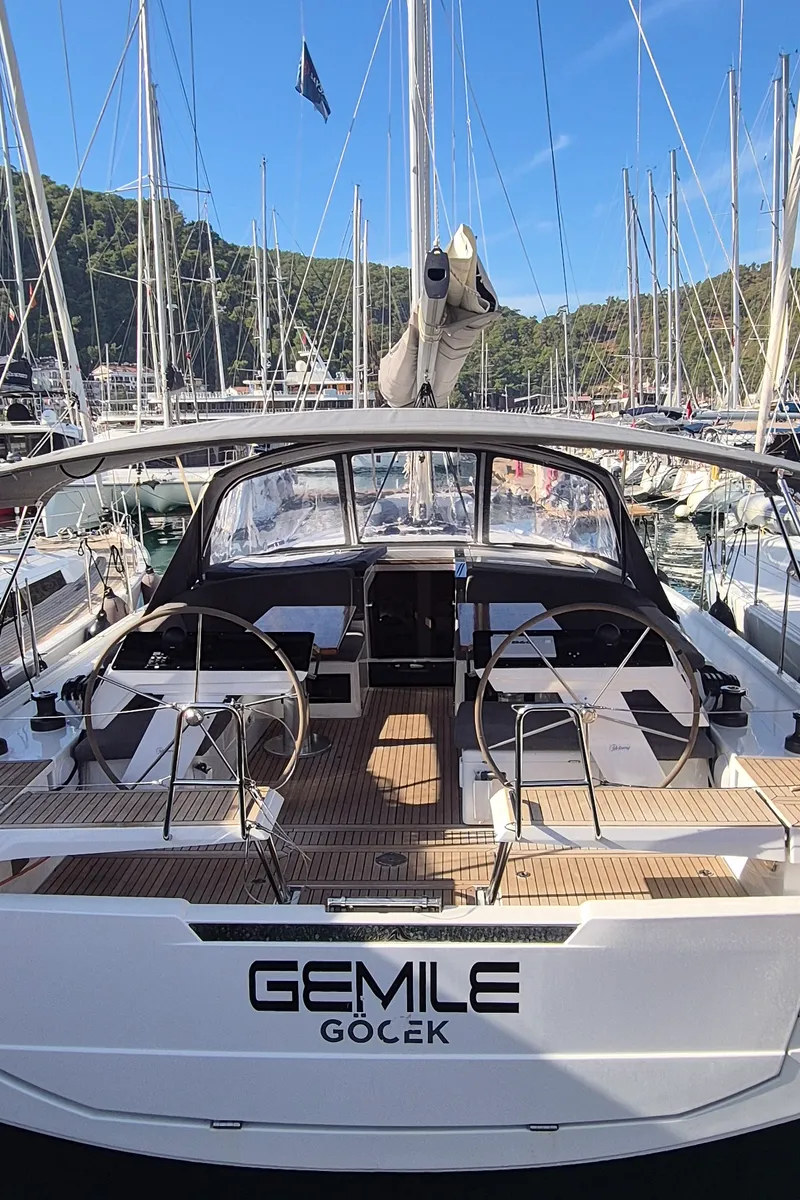 Exterior view of Gemile, a Hanse 460 sailboat at Fethiye, Turkey