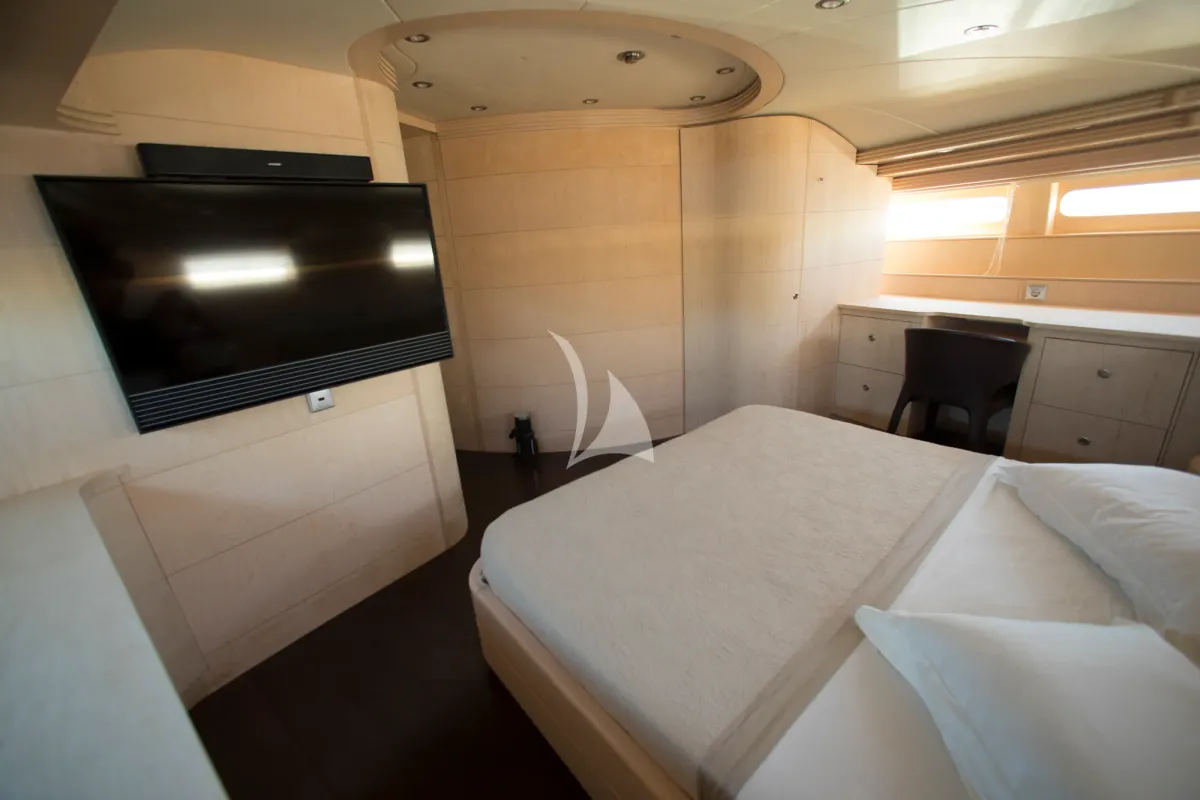 Cabin on Princess L, a Maiora 108 motor yacht at Athens, Greece