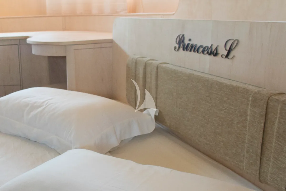 Cabin on Princess L, a Maiora 108 motor yacht at Athens, Greece