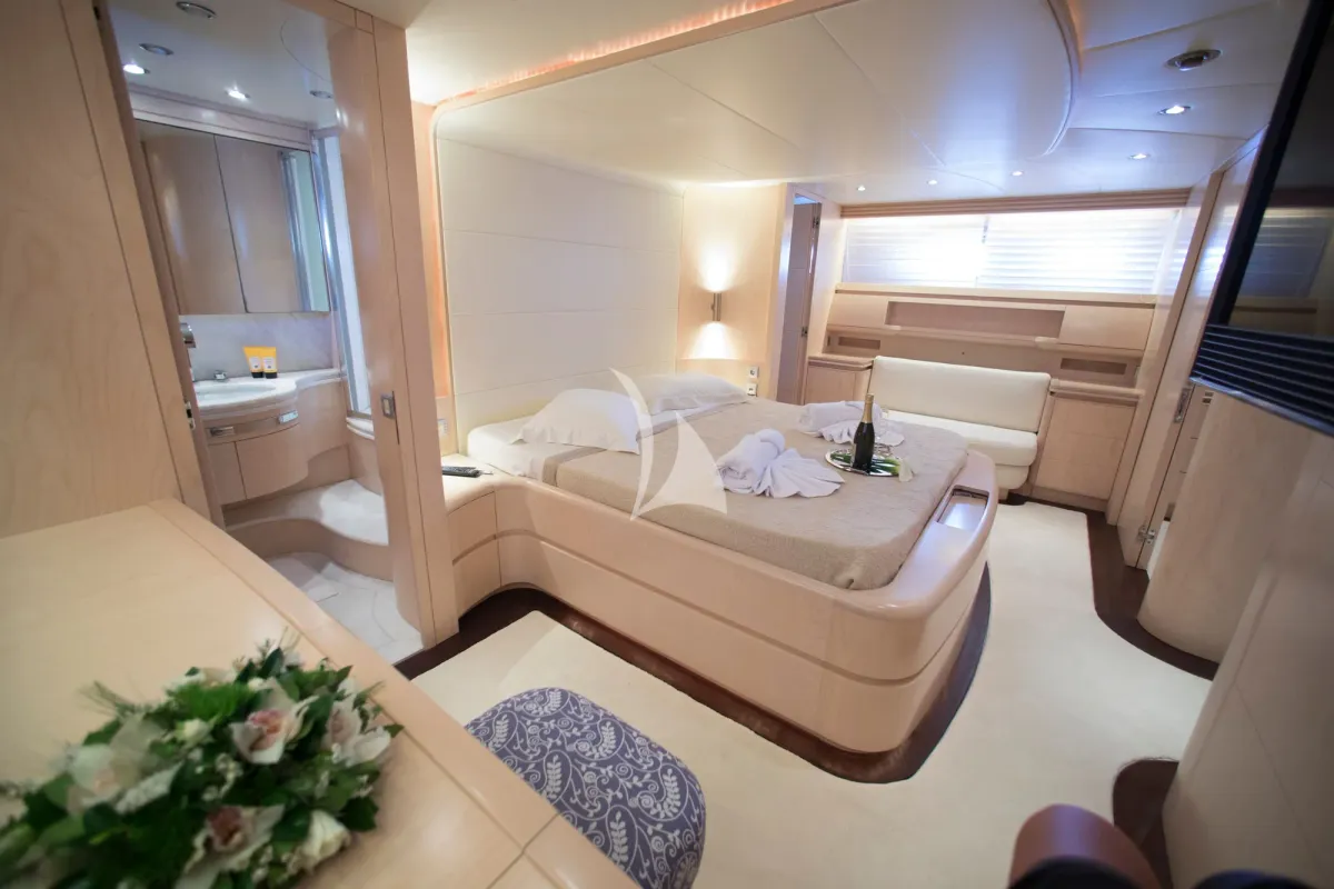 Cabin on Princess L, a Maiora 108 motor yacht at Athens, Greece