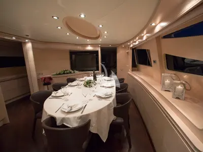 Salon of Princess L, a Maiora 108 motor yacht at Athens, Greece