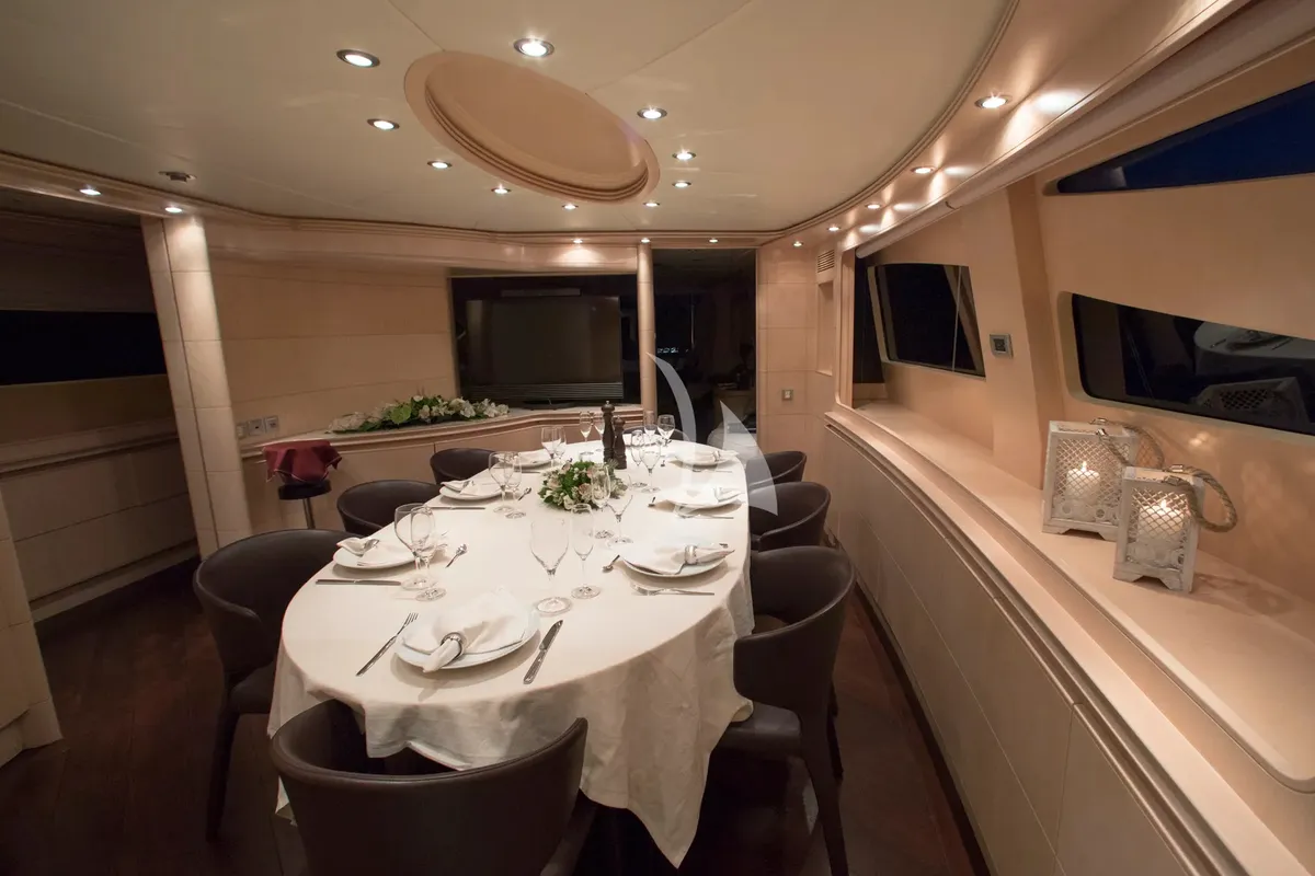 Salon of Princess L, a Maiora 108 motor yacht at Athens, Greece