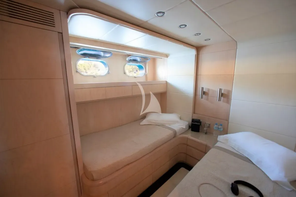 Cabin on Princess L, a Maiora 108 motor yacht at Athens, Greece