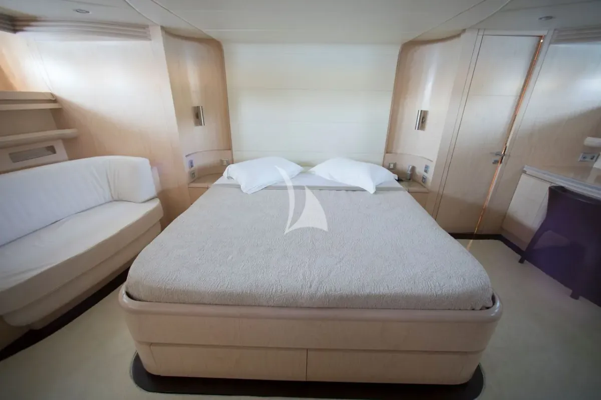 Cabin on Princess L, a Maiora 108 motor yacht at Athens, Greece