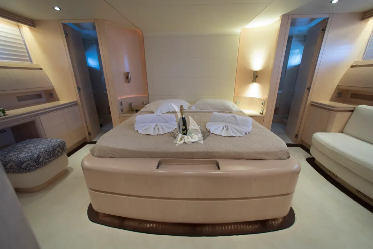 Cabin on Princess L, a Maiora 108 motor yacht at Athens, Greece