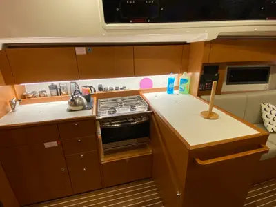 Galley of Luna 3, a Bavaria C38 sailboat at Fethiye, Turkey