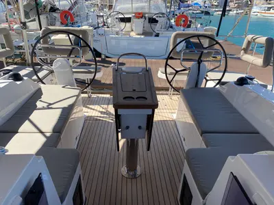 Cockpit of Luna 3, a Bavaria C38 sailboat at Fethiye, Turkey