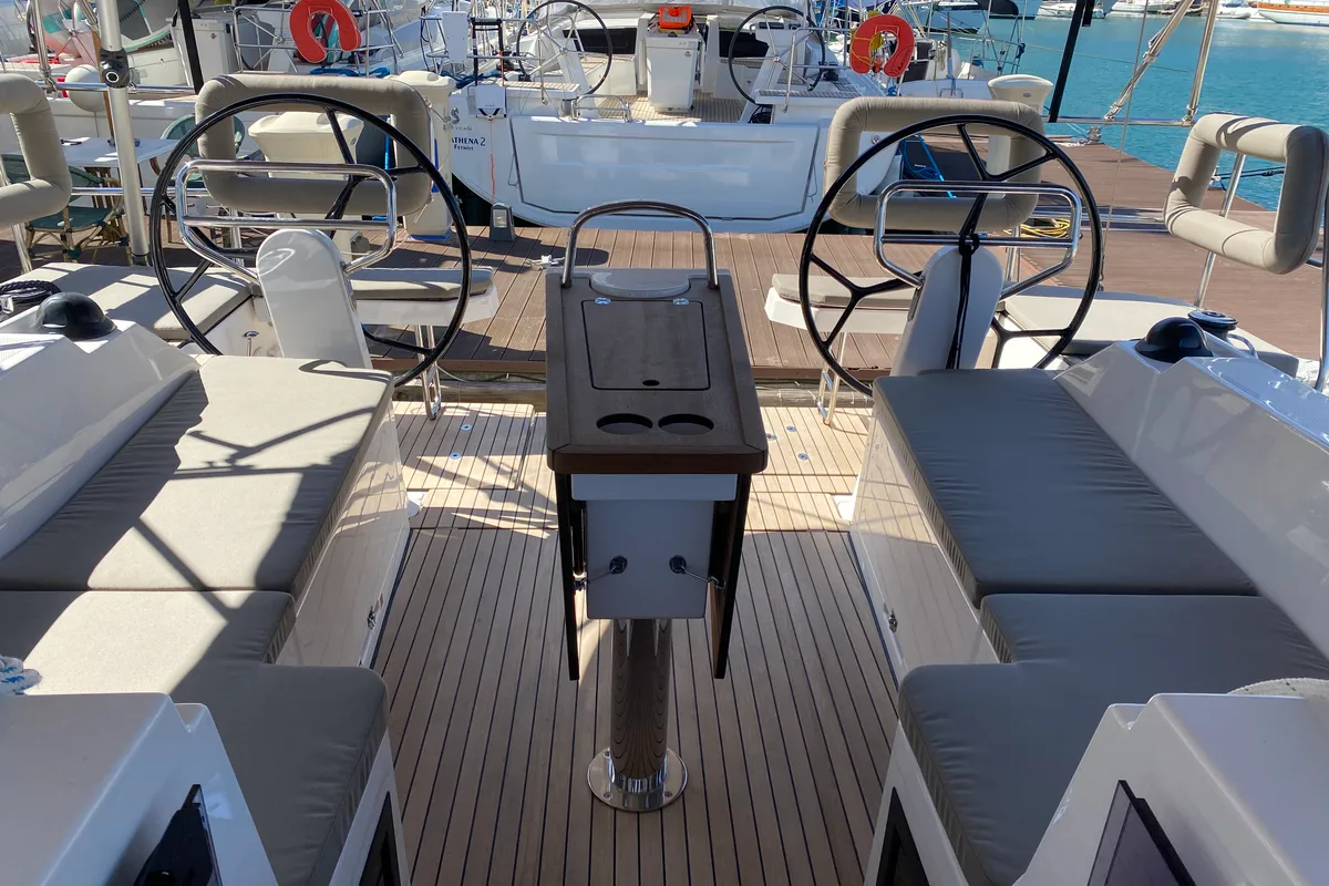 Cockpit of Luna 3, a Bavaria C38 sailboat at Fethiye, Turkey