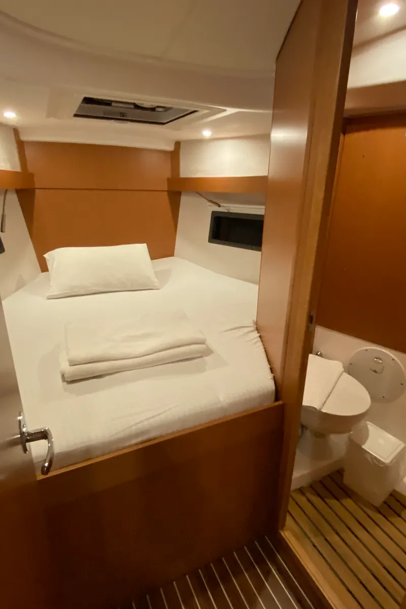 Cabin on Luna 3, a Bavaria C38 sailboat at Fethiye, Turkey