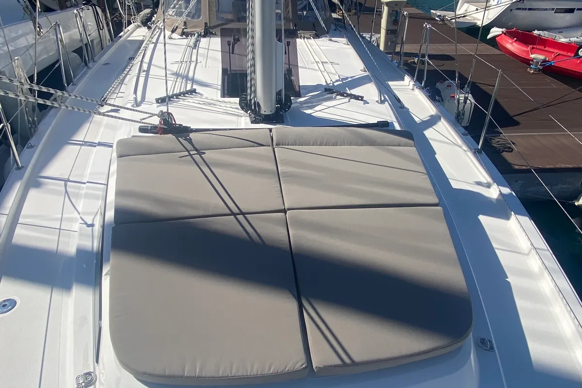 Deck of Luna 3, a Bavaria C38 sailboat at Fethiye, Turkey