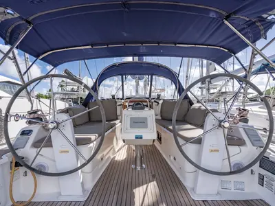 Cockpit of Jitterbug, a Bavaria 37 sailboat at Road Town, British Virgin Islands